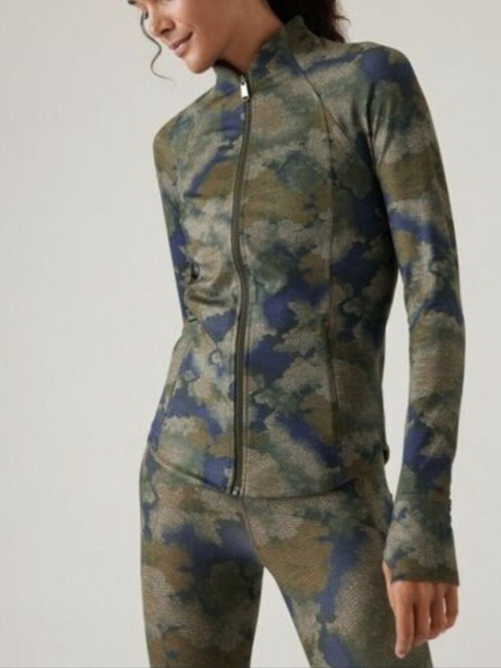 Athleta Salutation Jacket Full Zip Dark Camo Size M